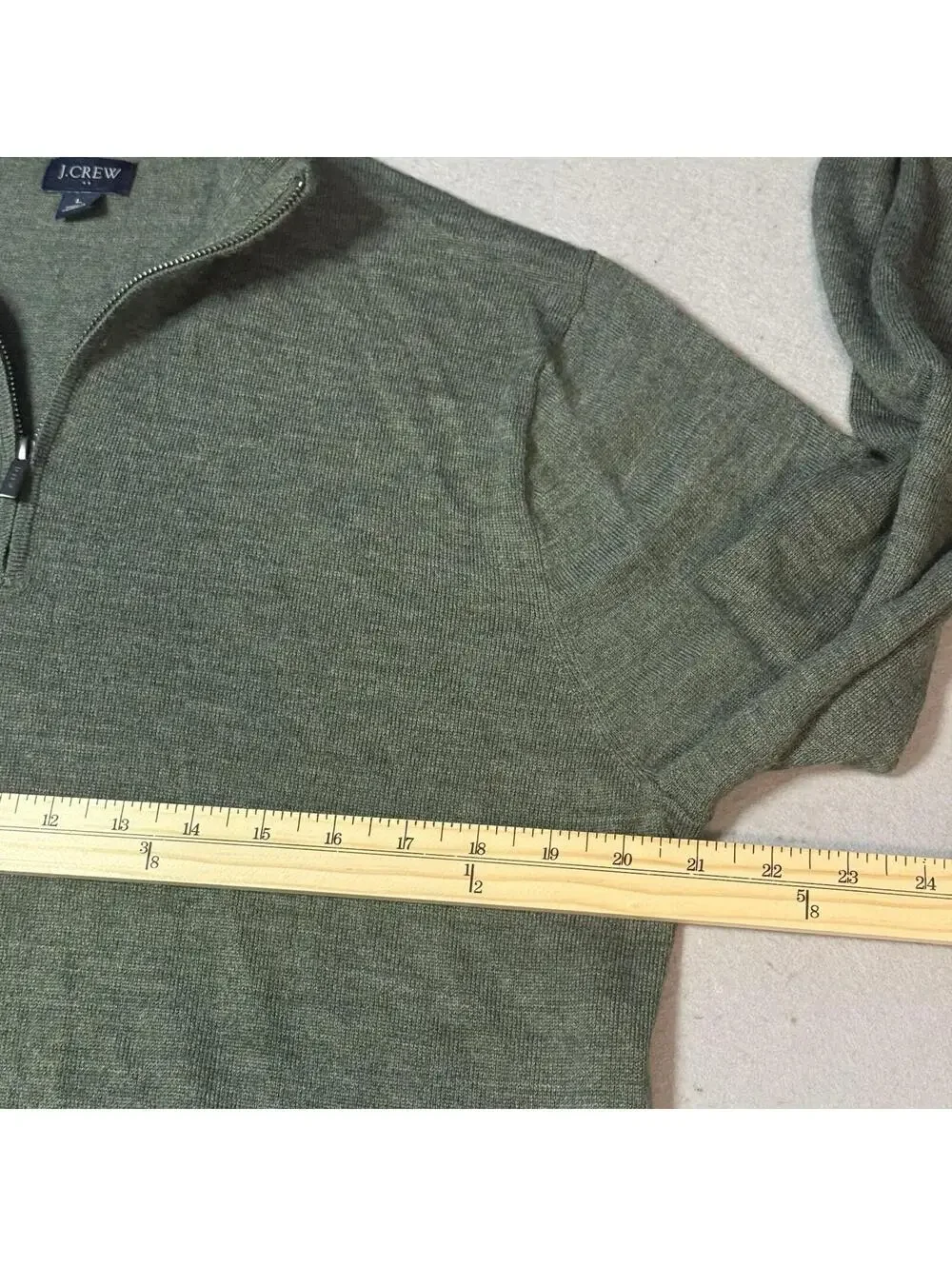 J.Crew Mens Large Green Merino Wool Blend 1/4 Zip Sweater Pullover‎ Casual